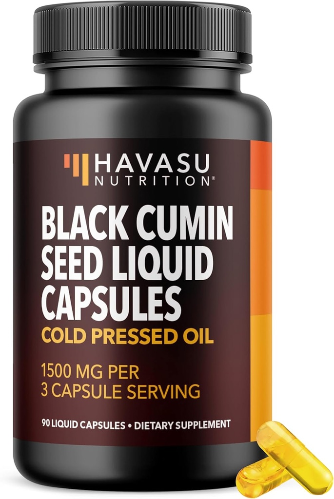 Cold Pressed Black Seed Oil Capsules - 1500mg Black Cumin supplement til immunfunktion, fordøjelsesstøtte & samlet sundhed - hår & hud superfood - Nigella Sativa - 1 måned Supply, Unflavored