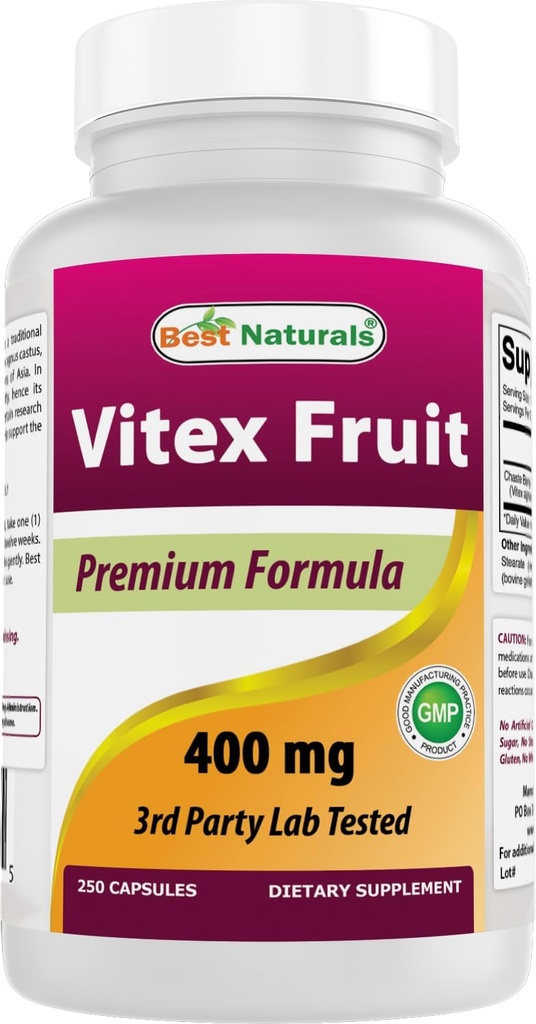 Bedste Naturals Vitex Chasteberry 400 mg 250 kapsler (pakke med 2)