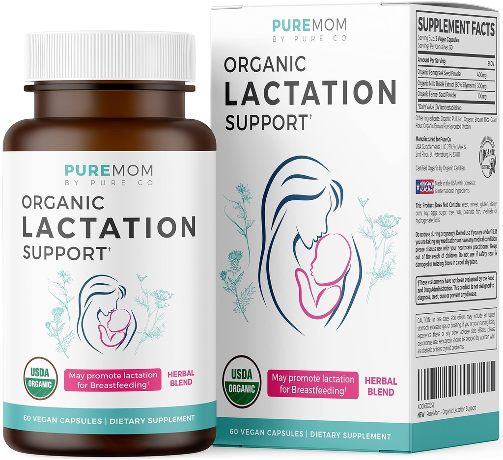 USDA Organic Lactation Supplement - Øge mælkeforsyningen med urtemedicin - Støtte til mødre - Økologisk: Fenugreek Seed, Fennel & Milk Thistle - 60 Veganske kapsler (Ingen piller eller cookies)