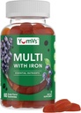 YUM- V Iron Gummies - Multivitamin jerntilskud med C-vitamin, A, B & Zink, understøtter blod oxygen, Vegan Kosttilskud til kvinder, Mænd & Kids for Growth and Development - Grape Flavor