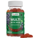 YUM- V Iron Gummies - Multivitamin jerntilskud med C-vitamin, A, B & Zink, understøtter blod oxygen, Vegan Kosttilskud til kvinder, Mænd & Kids for Growth and Development - Grape Flavor