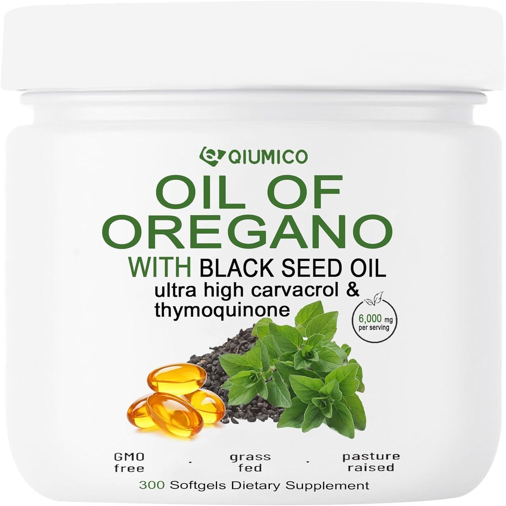 Olie af Oregano med Black Seed Oil Softgel, Oregano Oil Capsules Organic, 2 i 1 6000mg Olie af Oregano med Black Seed Oil 200mg, 300 Tæl