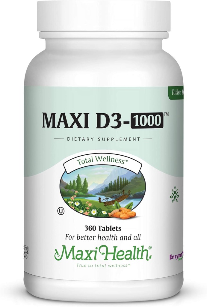 Maxi-Health Vitamin D3 1000 IU - for Healthy Muscle Function, Bone Health and Immune Support – 360 Tablets – Best Kosher Supplement for Adults