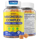 Magnesium Complex Gummies 400mg, Magneisum Glycinate Citrate Malate + Gurkemeje, GABA, B6 B12, Kava Kava, L- Theanin til søvn, rolig, afslapning, energi, Magnesium Gummies til kvinder Mænd, Vegan, 60 Cts