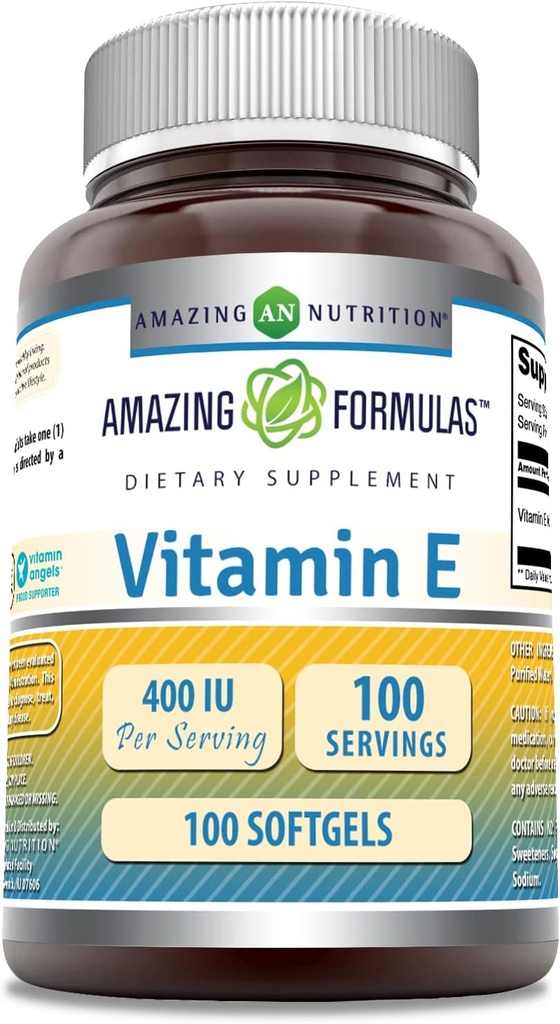 Amazing Formulas Vitamin E 400 IE Per Serving Supplement Note 124; Non- GMO Note 124; Gluten Free (100 Softgels)