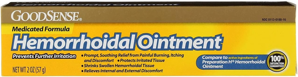 GoodSense Hemorrhoidal Ointment, Phenylephrine HCl, Petrolatum, Mineral oil, Relief from Burning, Itching and Discomfort of Hemorrhoids, 2 Ounces
