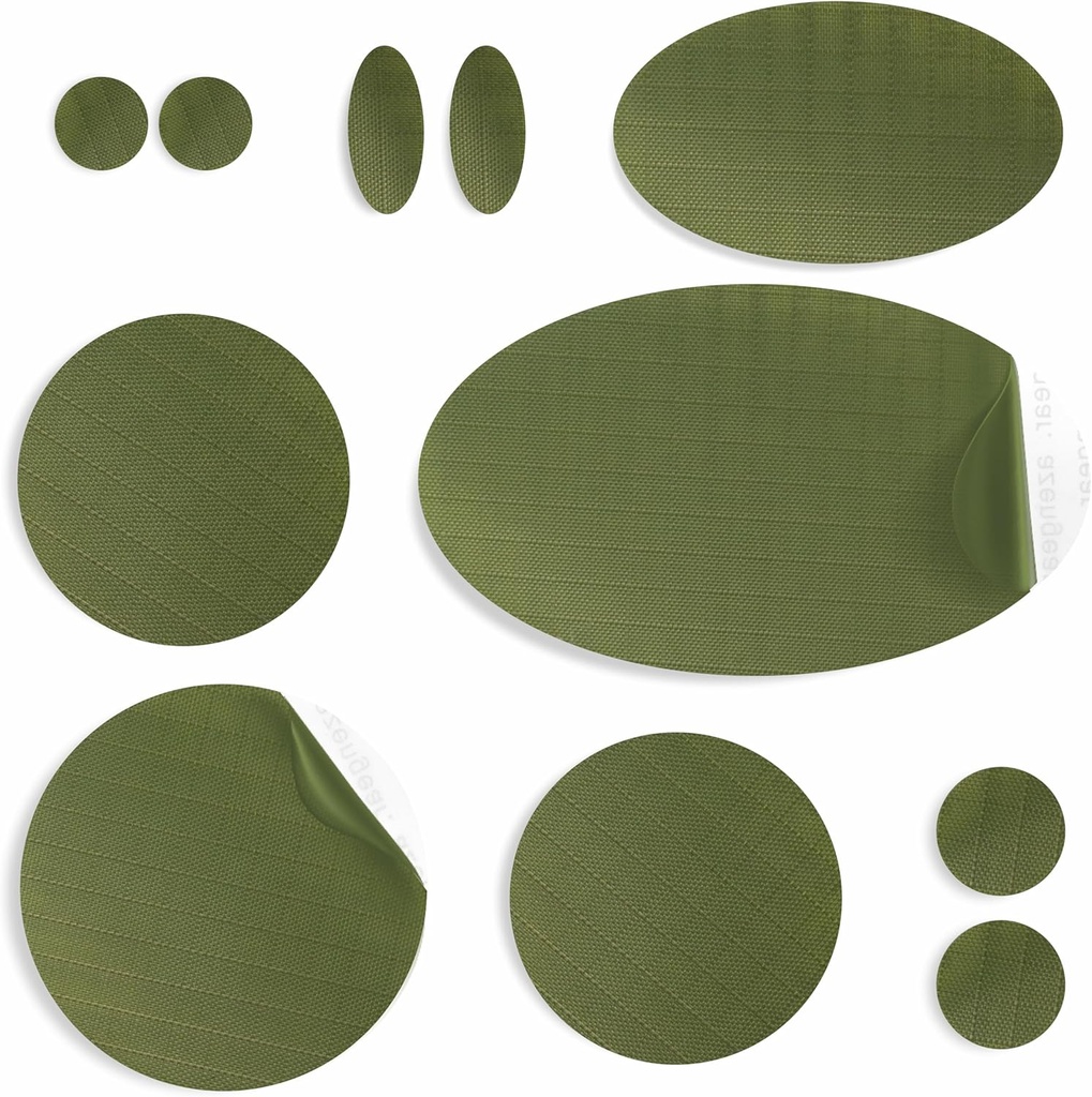 aZengear reparation Patches til jakker, Telte, Sko Toe, Air Mattress, Infladables, PVC Gear - Vandtæt, Selv- Klædning, Tear-Cold-Heat-Resistent, Down Puffer Coat (11 Pcs, Olive)
