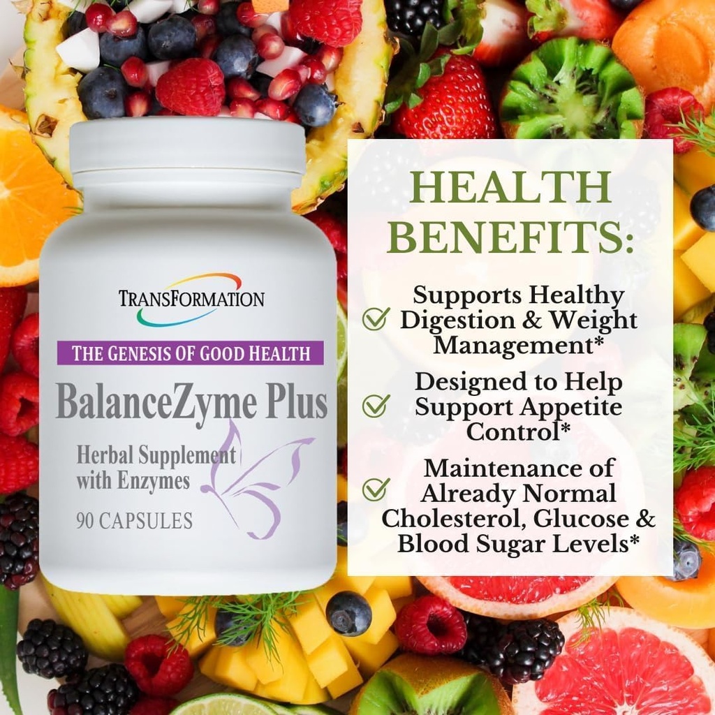 TRANSFORMERING GENESIS AF GOD SUNDHED BalanceZyme Plus for kvinder og mænd, med Garcinia Cambogia og enzymer blandinger til sund fordøjelse, Gut sundhed, 90 kapsler