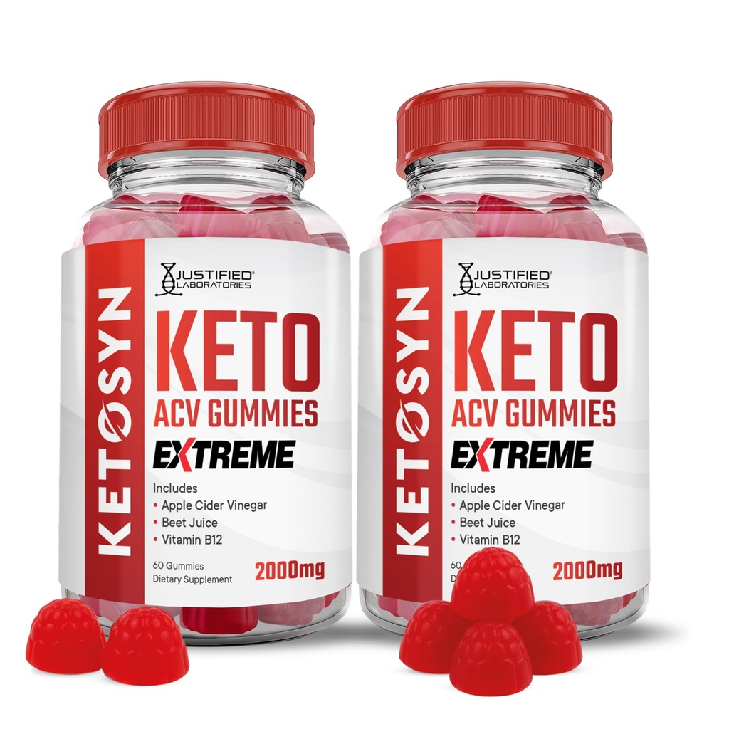 Justified Laboratories Ketosyn Keto ACV Gummies Extreme (2000 mg) - 60 Count, Pack of 2 - Made with the Mother & Vitamin B12 - Non-GMO, Vegan, Gluten Free - 60 Servings