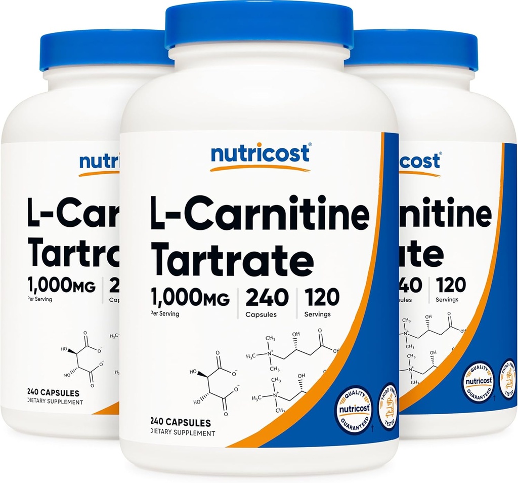 Nutricost L- Carnitin Tartrate 500mg, 240 kapsler - 1000 mg per servering (3 flasker)
