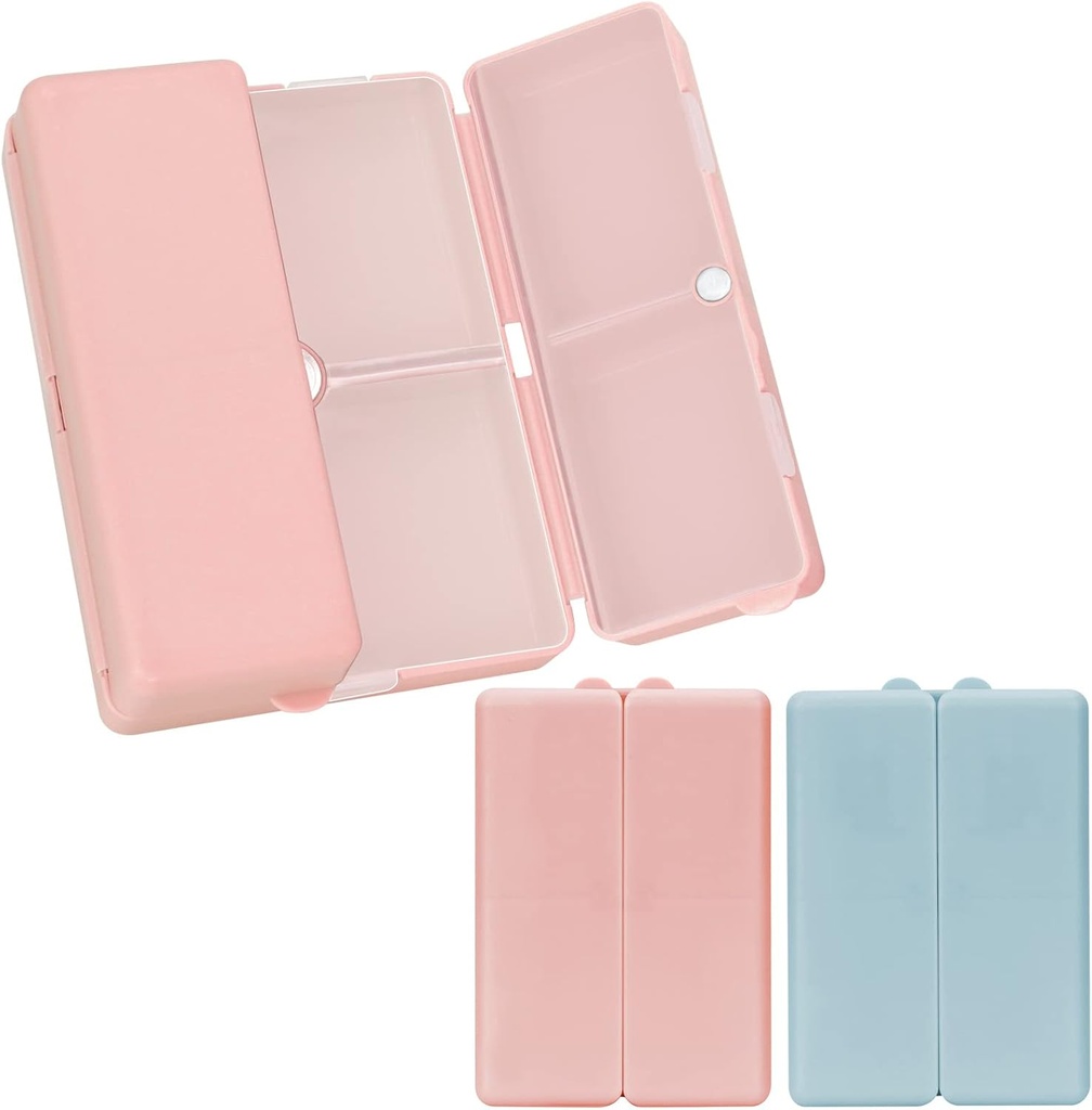 FEST Daily Pill Organizer, 2 Pcs 7 Compartments Portable Pill Case Travel Pill Organizer, [Folding Design] Pill Box for purse Pocket til at holde vitaminer, torsk leverolie, kosttilskud og medicin-Pink + Flåde