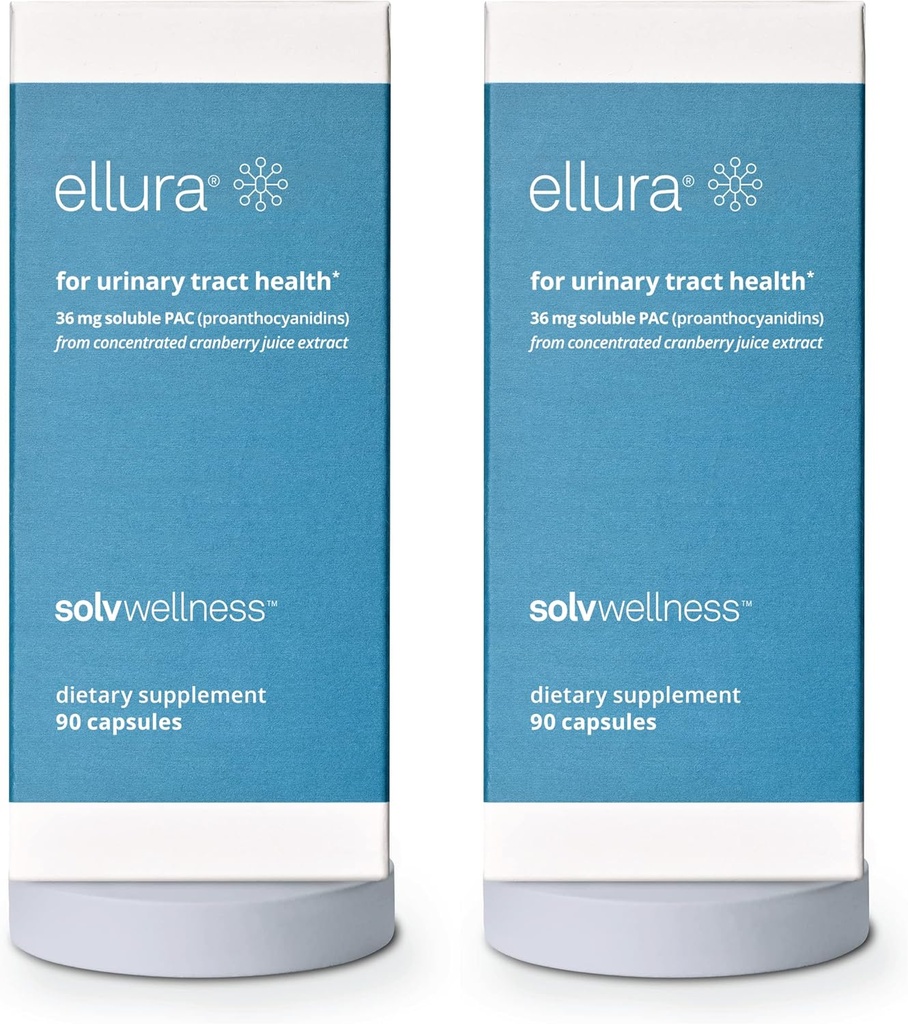 ellura Solv Wellness Clinically Proven Cranberry Supplement: Get Ahead of UTIs med 36 mg på 100% Biotilgængelig PAC, 180 kapsler