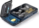 Rejse Pill Organizer med Pill Cutter Splitter, 4 Compartments Pill Case, Lille Pill Box til Pocket Purse, Daily Pill Container til at holde Vitaminer Cod Lever Oil Kosttilskud, Medicin Planner (sort)