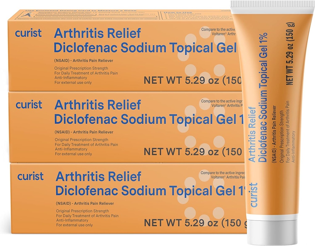 Curist Diclofenac Arthritis Cream Gel 1% (3 rør på 150g) - Stop smerter i håndled, fødder, albuer, & ankler. Hand Arthritis Pain Relief & Knee Arthritis Pain Relief (3 Pack, 5, 29 oz ea.)