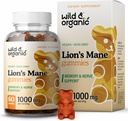 Wild & Organic Lions Mane Mushroom Gummies 1000mg - Natural Lions Mane Mushroom Supplement Gummies - 60 Chews for Focus and Brain Energy Support - Vegan, non-GMO