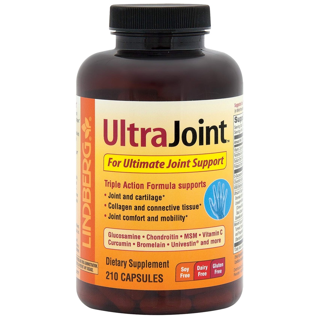 Lindberg Joint Support Supplement for Mænd og Kvinder; 210 Capsules; 124; med gurkemeje, MSM, Glucosamin, Chondroitin, Boswellia Extract; 124; Triple Action Complex Blend; 124; Non-GMO, Gluten Free