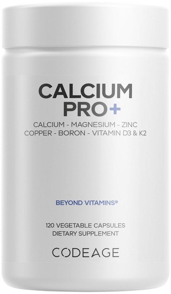 Kodeage Calcium 250 mg tillæg, D3- vitamin, Magnesium, Zink, kobber, bor, vitamin K22- 2- måneders forsyning - Elementære calciumpiller & høje calciumvitaminer, non- GMO - 120 kapsler