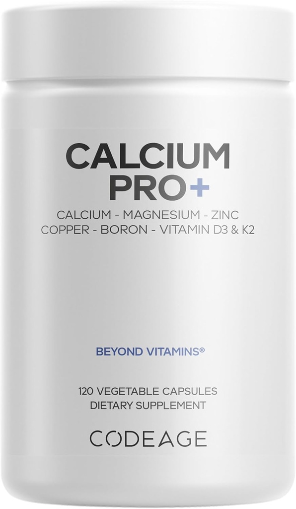 Kodeage Calcium 250 mg tillæg, D3- vitamin, Magnesium, Zink, kobber, bor, vitamin K22- 2- måneders forsyning - Elementære calciumpiller & høje calciumvitaminer, non- GMO - 120 kapsler