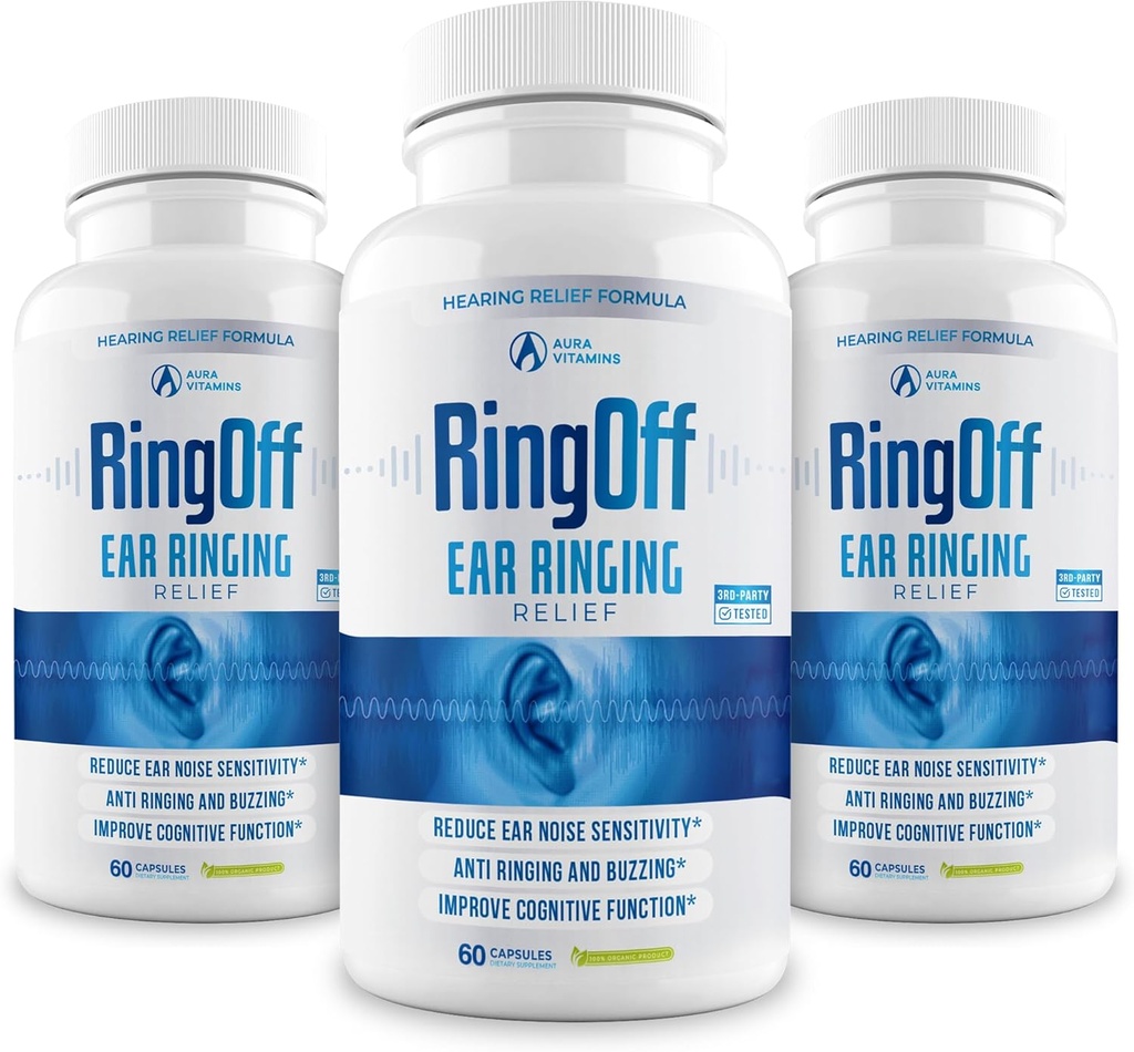 Ring Off (180 Caps) – Tinnitus Relief for Ringing Ears, Clear Tinnitus Quieting Ear Ringing Relief & Restoring Inner Peace, Ginkgo Biloba, Zinc Picolinate & More – Effective Hearing Health Support