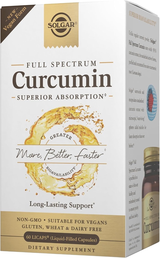 Solgar Full Spectrum Curcumin - 60 LiCaps - Superior Absorption - Brain, Joint & immunforsvar - Non- GMO, Vegan, Gluten Free, Dairy Free - 60 Servere