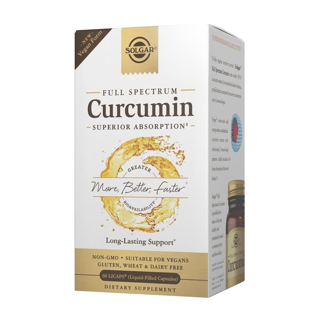 Solgar Full Spectrum Curcumin - 60 LiCaps - Superior Absorption - Brain, Joint & immunforsvar - Non- GMO, Vegan, Gluten Free, Dairy Free - 60 Servere