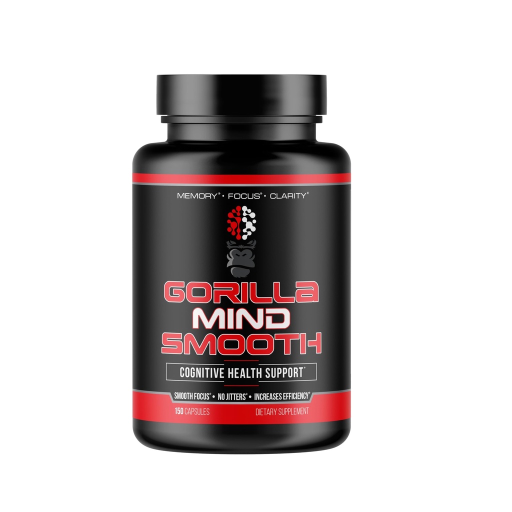 Gorilla Mind Smooth Nootropic Formula - Best Non-Stimulant Productivity Supplement/Memory · Focus · Mental Clarity · No Jitters / 150 Capsules