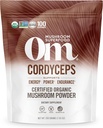 OM Mushroom Cordyceps Powder 7.05 oz (100 Servere) - Økologisk, Vegan, Non- GMO, Gluten- Free - Energy, Stamina & Endurance Support - Adaptogen Superfood til sport, ydeevne, Smoothies & Tea