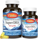 Carlson - Super DHA Gems, 500 mg DHA Kosttilskud, 640 mg fedtsyrer, Wild- Fanget Norsk Arctic Fish Oil Concentrate, Sustainable Sourced Nordic Fish Oil Capsules, 60 + 20 Softgels