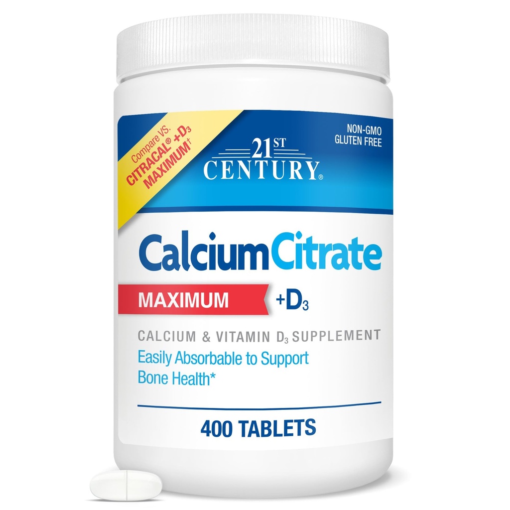 21. århundrede Vitaminer Calciumcitrat Plus D3 Maksimale tabletter, 400 Tæl