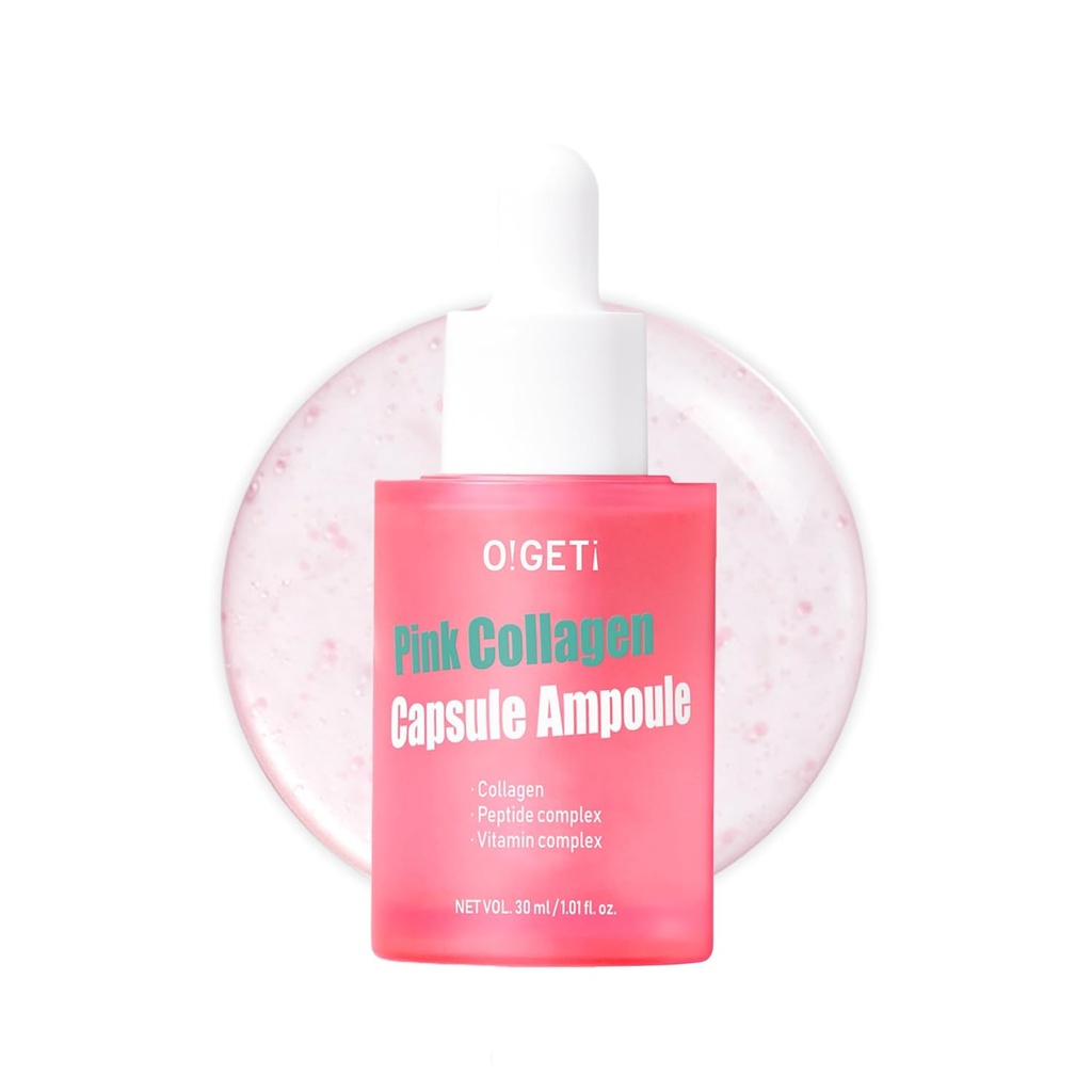 Pink Collagen Ampoule, Triple Serumkapsler til Firmness med 300DA Ultra - Low Molecular Collagen, Hypoallergen, 1.0 fl.oz