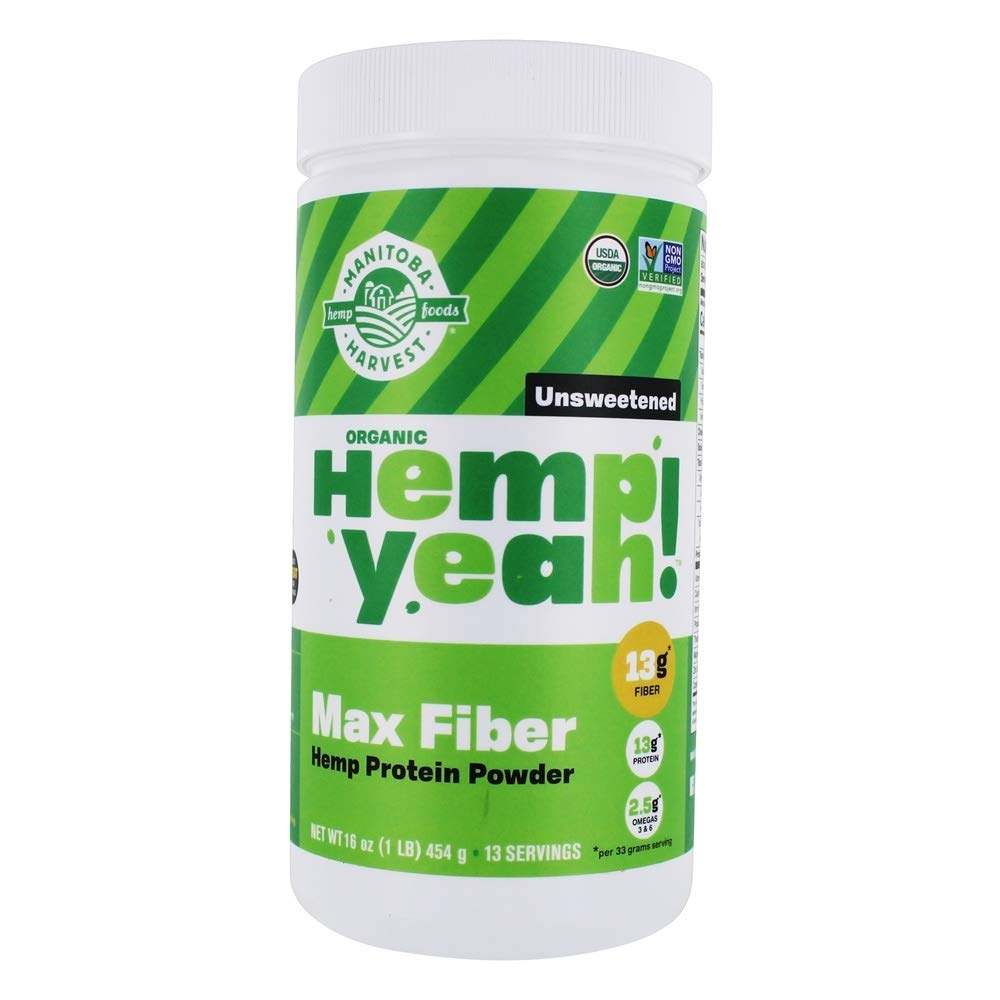 Manitoba Høst Hamp Ja Organic Max Fiber Protein Powder, Usødet, 16oz, med 13g af Fiber, 13g Protein og 2,5 g Omegas 3 & 6 per Servering, Keto- Friendly, Konserveringsfri, Packaging May Vary
