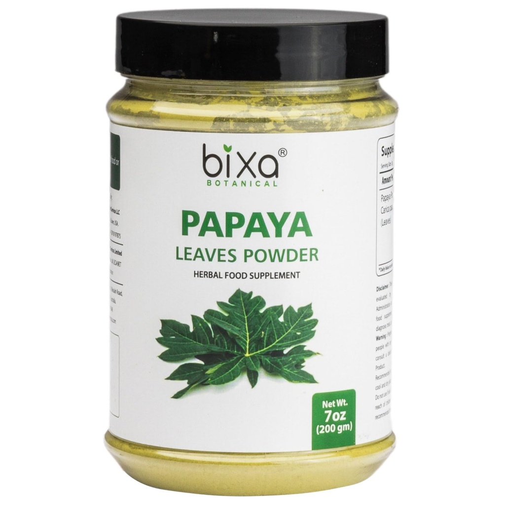 bixa BOTANIAL Papaya Leaf Powder (Carica Papaya) - 124; Ayurvedic Herb, Antioxidant Agent - 124; Urtetilskud (200g / 7Oz)