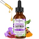 Saffron Kosttilskud - 88.5 mg Saffron Extract Bedre biotilgængelighed Liposomale dråber til mad, energi, Vision & Fokus med Ashwagandha, gurkemeje, Magnesium, Zink, Vitamin B12 & D3, 60 ml, 30 Servere