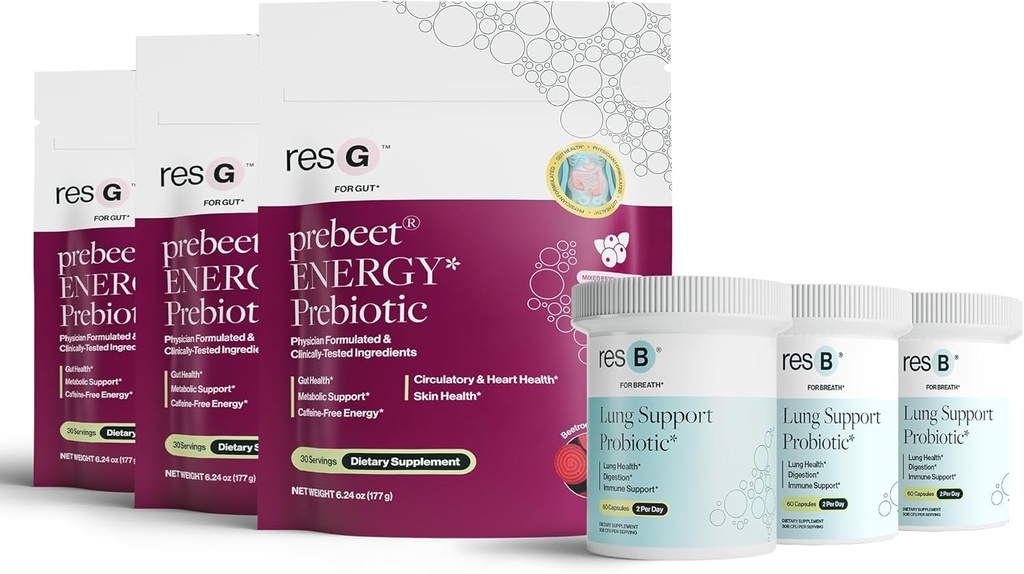 Power Gut Bundle - Lung Probiotic & GLP-1 Prebiotic, Klinisk Trialed Respiratory Health Support & Metabolisme Boost, Supplement Vitaminer - resB (90 Servere) & prebee (90 Servere)