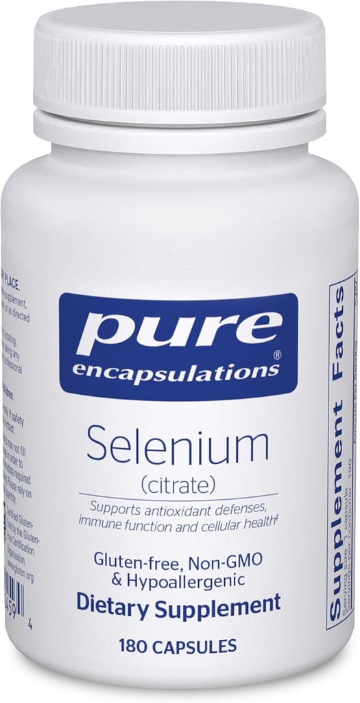 Pure indkapslinger Selen (Citrate) - for immunsystemet Support & Cellular Health - Antioxidant Supplement - Understøtter blodgennemstrømning * - Gluten Free & Vegan - 180 kapsler