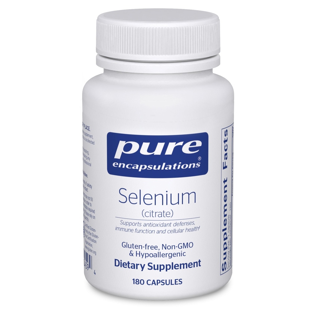 Pure indkapslinger Selen (Citrate) - for immunsystemet Support & Cellular Health - Antioxidant Supplement - Understøtter blodgennemstrømning * - Gluten Free & Vegan - 180 kapsler