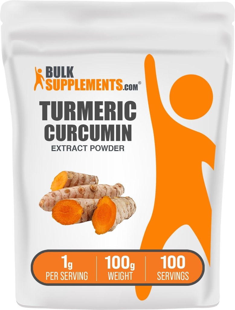 BulkSupplements.com Gurkemeje Extract Powder - fra Gurkemeje Root, Curcumin Kosttilskud, Gurkemeje Curcumin Powder - Gluten Free, 1g per Serving, 100g (3,5 oz) (Pack of 1)