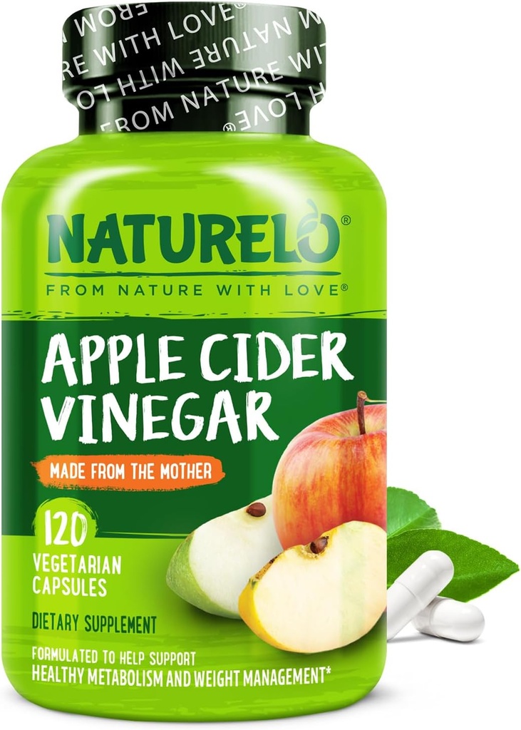 NATURELO Apple Cider Vinegar Capsules - Natural ACV with Mother Supplement for Men & Women for Detox, Cleanse and Weight Management - 120 Vegan Capsules