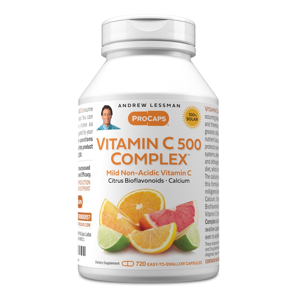 ANDREW LSSMAN vitamin C 500 Complex 720 kapsler - Non- Acid C Vitamin Plus Citrus Bioflavonoider til immunsystem og anti-oxidant støtte, Ingen Mave Upset, lille let at synke kapsler