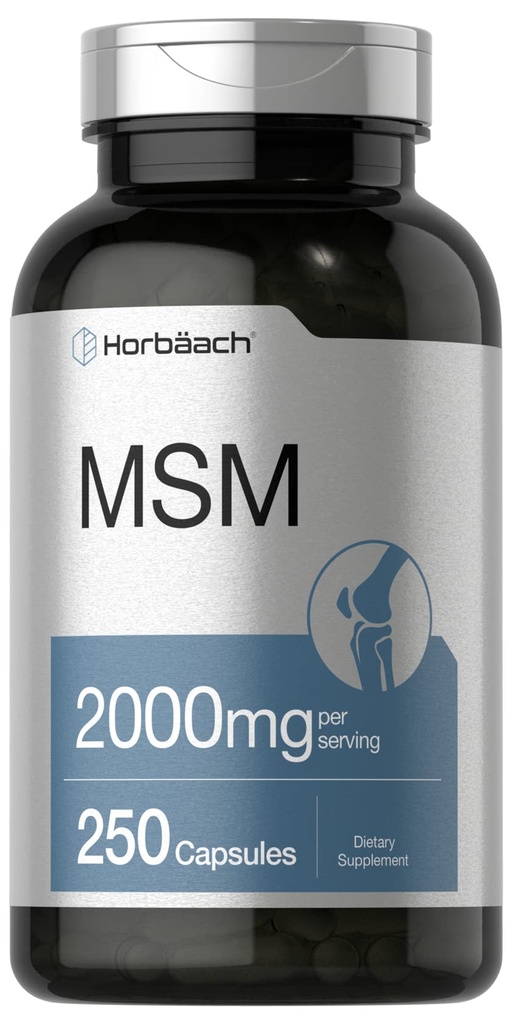 Horbäach MSM Supplement Kapsler: 124; 2000mg; 124; 250 Greve: 124; Non- GMO og Gluten Free Formel: 124; Methylsulfonylmethan