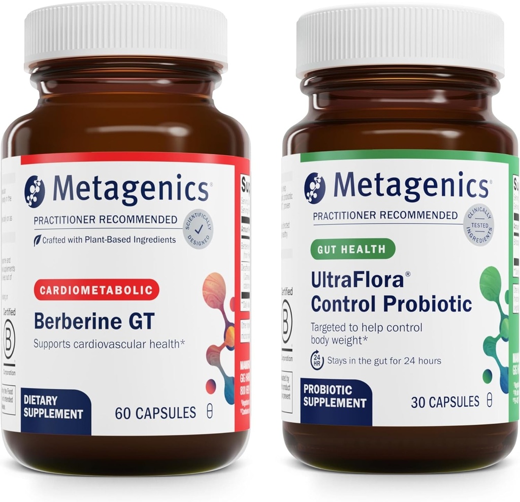 Metagenics Berberine GT (60 kapsler) & UltraFlora Control Probiotic (30 Servere) - Understøtter hjerte sundhed - hjælpemidler sund krop sammensætning