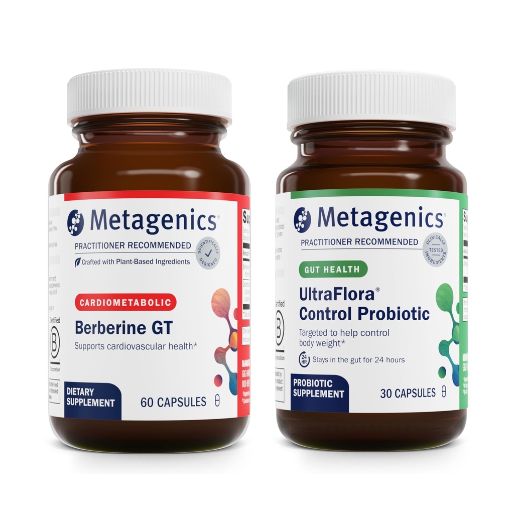 Metagenics Berberine GT (60 kapsler) & UltraFlora Control Probiotic (30 Servere) - Understøtter hjerte sundhed - hjælpemidler sund krop sammensætning