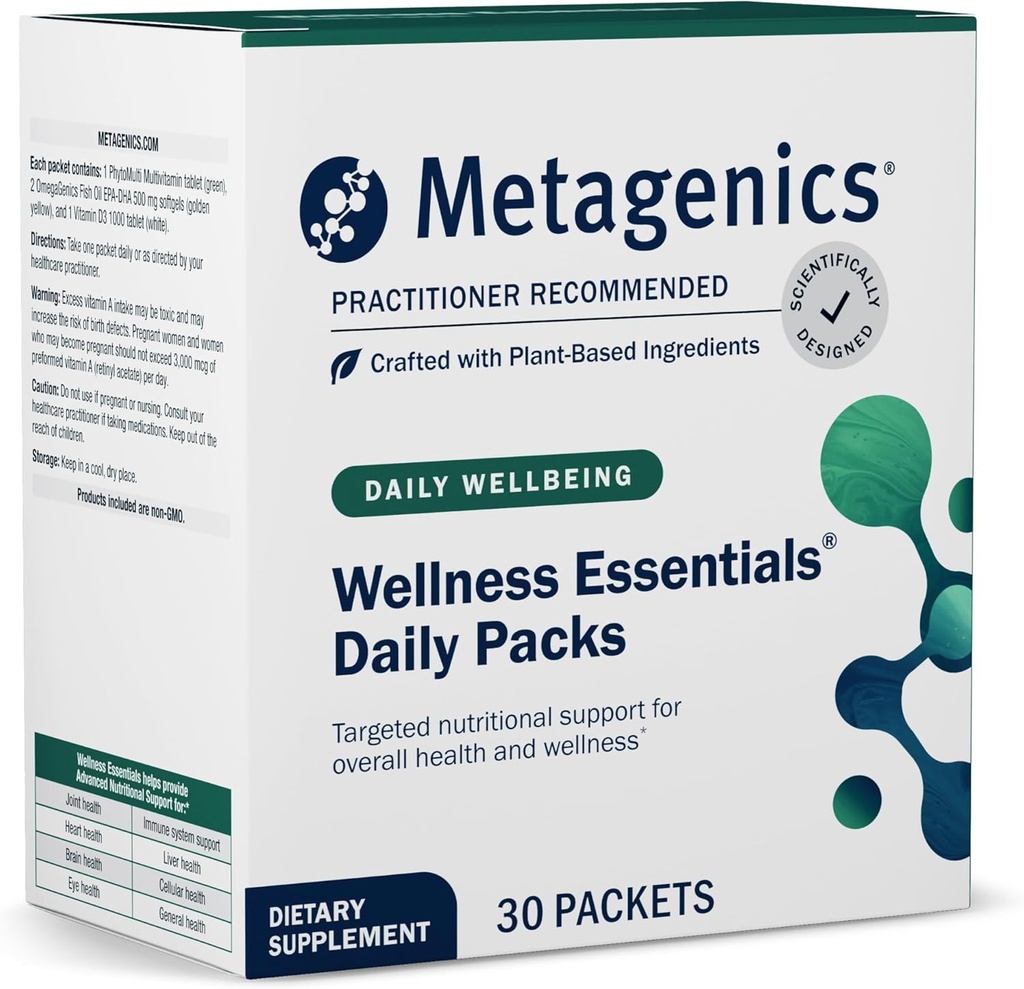 Metagenics Wellness Essentials Daily Packs - Multivitamin & Omega-3 Packets with Vitamins A, C, D, E & B - Supports Heart, Brain, Immune & Bone Health* - Non-GMO, Gluten-Free - GMP Certified Facility