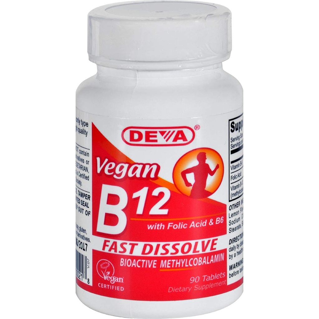 Deva Nutrition Vegan B12 Sublingual 1000 mcg med folinsyre og B6 ikke certificeret Kosher - 90 tabletter af Deva Nutrition