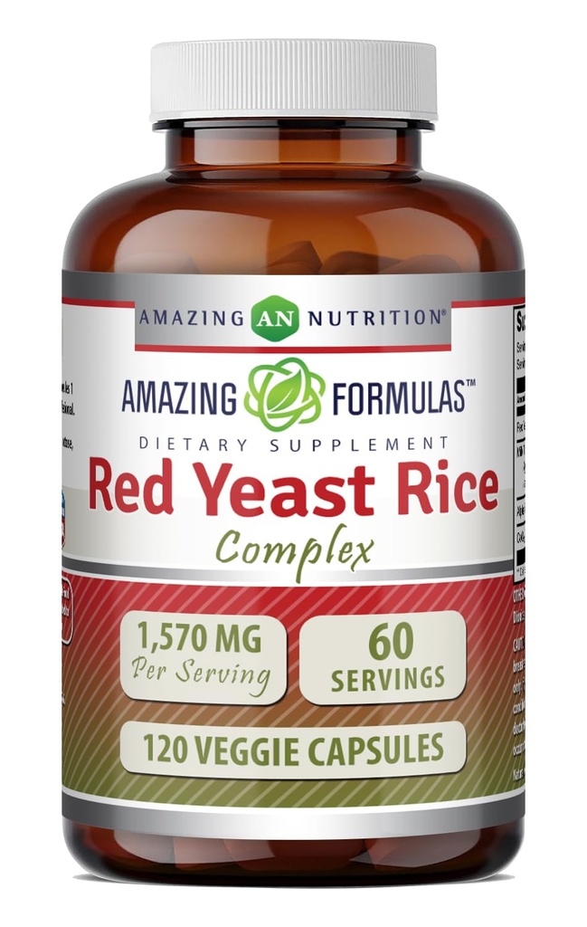 Amazing Formulas Red Yeast Rice Complex 124; 1570 Mg Per Serving Medic124; 120 Veggie Kapsler 124; med Alpha Lipoic Acid, CoQ10, Milk Thistle Extract 124; Fremstillet i USA