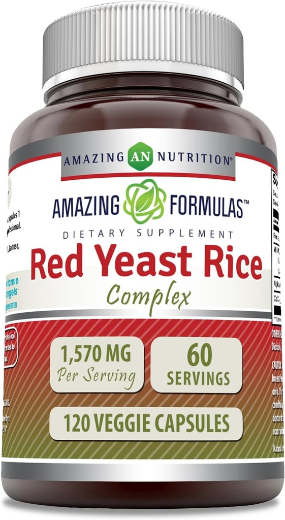 Amazing Formulas Red Yeast Rice Complex 124; 1570 Mg Per Serving Medic124; 120 Veggie Kapsler 124; med Alpha Lipoic Acid, CoQ10, Milk Thistle Extract 124; Fremstillet i USA