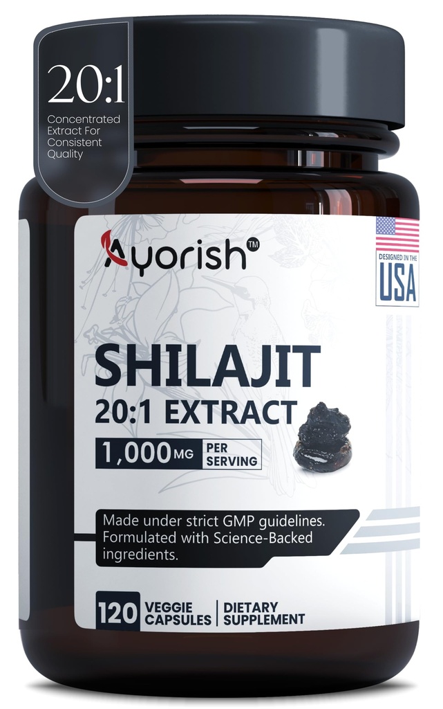 Pure Shilajit Capsules 1000mg 120 Greve med Fulvic syre & 85 + Trace mineraler for forbedret energi og immunforsvar Mænd og kvinder bedre end Shilajit Resin