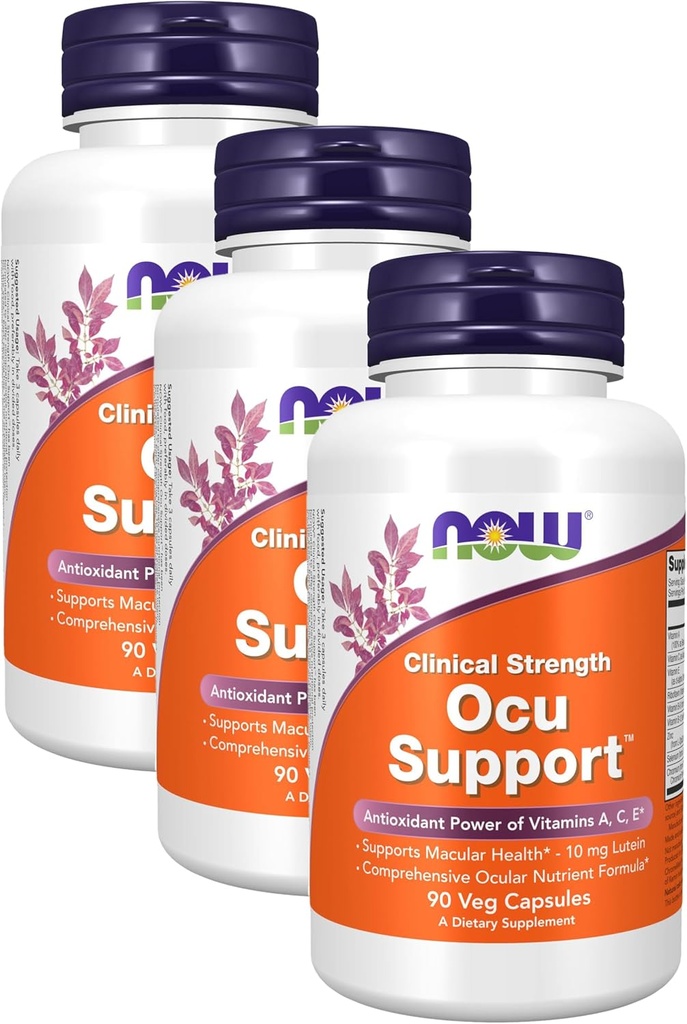 NOW Kosttilskud, Ocu Support ™ med FloraGLO ® Lutein, Plus Vitamin A, C og E, 90 Veg kapsler (pakke med 3)