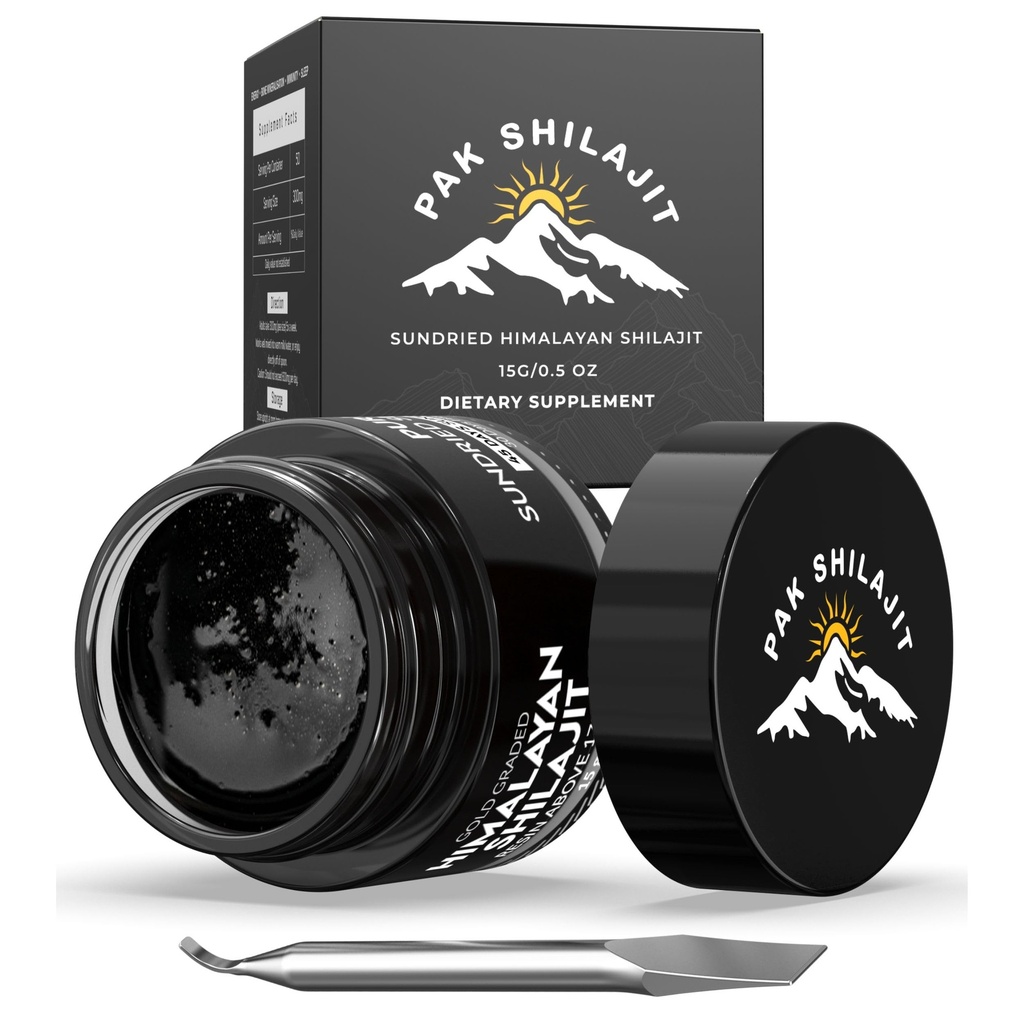 Pure Himalayan Shilajit Resin 45 dage Sun Tørret & Guld Graderet Shilajit over 17000FT Budd124; Renset & Organic, 85 Plus naturlige mineraler, Rig i Fulvic & Humic Acid til mænd og kvinder (15Gram)