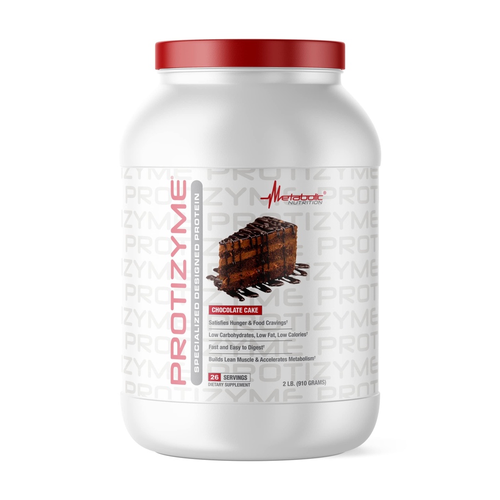 Metabolisk ernæring: 124; Protizyme: 124; 100% Whey Protein Powder: 124; High Protein, Low Carb, Low Fat med fordøjelsesenzymer, 24 Essential Vitamin og mineraler: 124; Chocolate Cake, 2 Pund